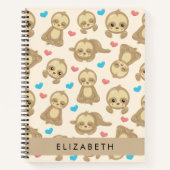 ナマケモノのパターン,かわいいナマケモノ,ハート,あなたの名前 ノートブック (正面)