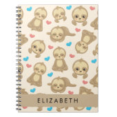 ナマケモノのパターン,かわいいナマケモノ,ハート,あなたの名前 ノートブック (正面)