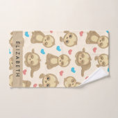 ナマケモノのパターン,かわいいナマケモノ,ハート,あなたの名前 バスタオルセット (ハンドタオル)