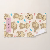 ナマケモノのパターン,かわいいナマケモノ,ハート,あなたの名前 バスタオルセット (ハンドタオル)