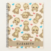 ナマケモノのパターン,かわいいナマケモノ,ハート,あなたの名前 プランナー手帳 (正面)