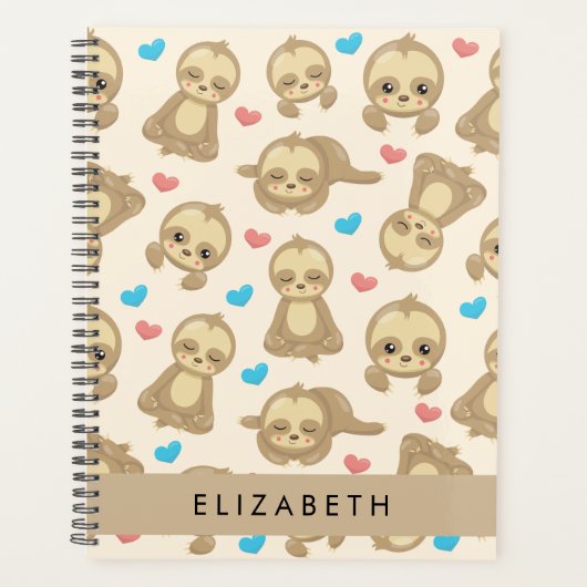 ナマケモノのパターン,かわいいナマケモノ,ハート,あなたの名前 プランナー手帳 (正面)