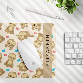 ナマケモノのパターン，かわいいナマケモノ，ハート，あなたの名前 マウスパッド