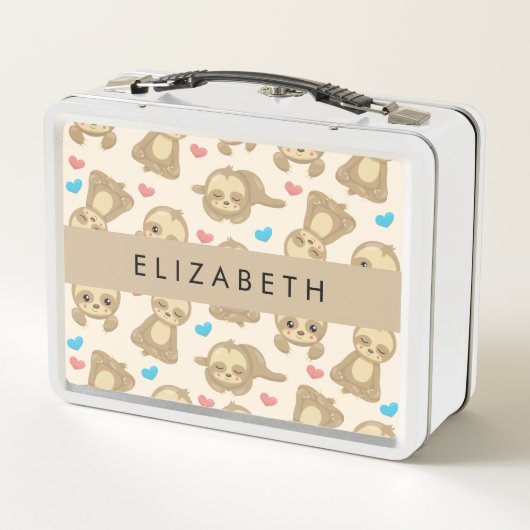 ナマケモノのパターン,かわいいナマケモノ,ハート,あなたの名前 メタルランチボックス (裏面)