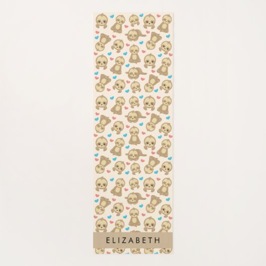 ナマケモノのパターン,かわいいナマケモノ,ハート,あなたの名前 ヨガマット (裏面)