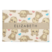 ナマケモノのパターン，かわいいナマケモノ，ハート，あなたの名前 枕カバー (裏面)