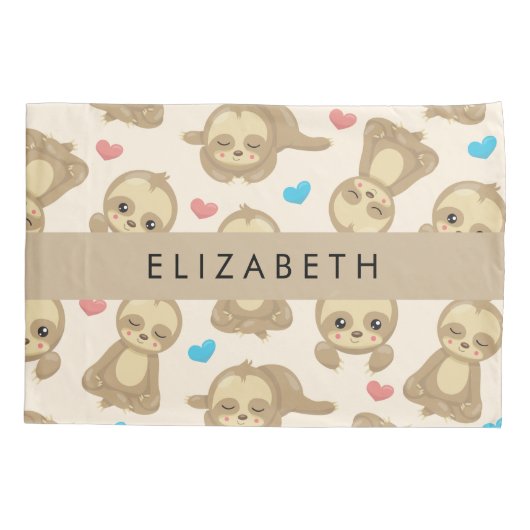 ナマケモノのパターン，かわいいナマケモノ，ハート，あなたの名前 枕カバー (裏面)