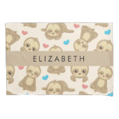 ナマケモノのパターン，かわいいナマケモノ，ハート，あなたの名前 枕カバー (正面)