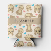 ナマケモノのパターン，かわいいナマケモノ，ハート，あなたの名前 缶クーラー (正面)