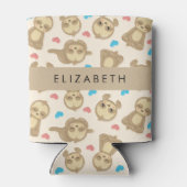 ナマケモノのパターン，かわいいナマケモノ，ハート，あなたの名前 缶クーラー (裏面)