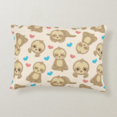 ナマケモノのパターン，かわいいナマケモノ，ハート アクセントクッション (裏面)