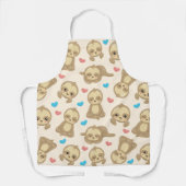 ナマケモノのパターン,かわいいナマケモノ,ハート エプロン (正面)