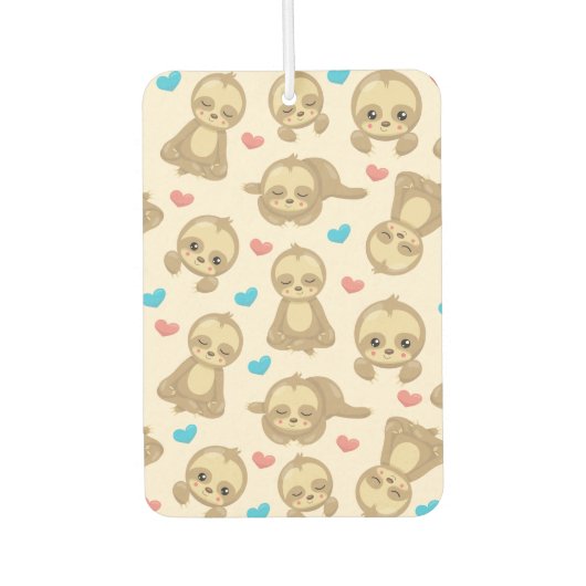 ナマケモノのパターン，かわいいナマケモノ，ハート カーエアーフレッシュナー (正面)