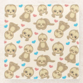 ナマケモノのパターン，かわいいナマケモノ，ハート ガラスコースター (正面)