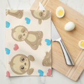 ナマケモノのパターン，かわいいナマケモノ，ハート キッチンタオル (四つ折り)