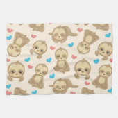 ナマケモノのパターン,かわいいナマケモノ,ハート キッチンタオル (横)