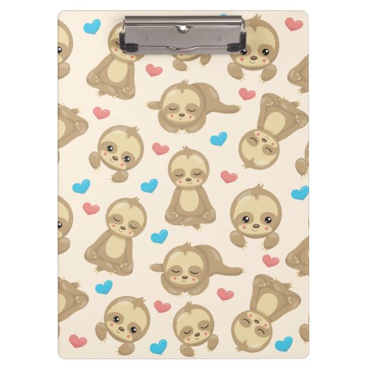 ナマケモノのパターン，かわいいナマケモノ，ハート クリップボード (正面)