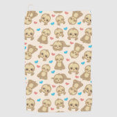 ナマケモノのパターン，かわいいナマケモノ，ハート ゴルフタオル (正面)