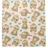 ナマケモノのパターン，かわいいナマケモノ，ハート シャワーカーテン (正面)