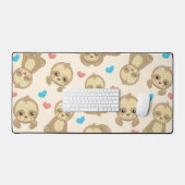 ナマケモノのパターン，かわいいナマケモノ，ハート デスクマット (キーボード&マウス)