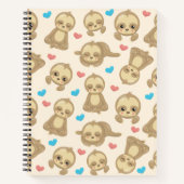 ナマケモノのパターン，かわいいナマケモノ，ハート ノートブック (正面)