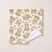 ナマケモノのパターン,かわいいナマケモノ,ハート バスタオルセット (ウォッシュタオル)