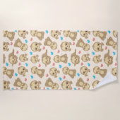 ナマケモノのパターン，かわいいナマケモノ，ハート ビーチタオル (正面)