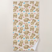 ナマケモノのパターン，かわいいナマケモノ，ハート ビーチタオル (正面)