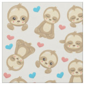 ナマケモノのパターン，かわいいナマケモノ，ハート ファブリック (クローズアップ)