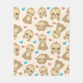 ナマケモノのパターン，かわいいナマケモノ，ハート フリースブランケット (正面)