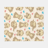 ナマケモノのパターン，かわいいナマケモノ，ハート フリースブランケット (正面(横))