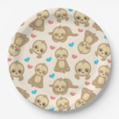 ナマケモノのパターン，かわいいナマケモノ，ハート ペーパープレート (正面)