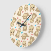 ナマケモノのパターン,かわいいナマケモノ,ハート ラージ壁時計 (傾斜)