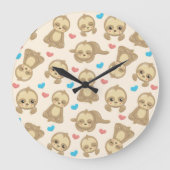 ナマケモノのパターン,かわいいナマケモノ,ハート ラージ壁時計 (正面)