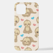 ナマケモノのパターン，かわいいナマケモノ，ハート iPhoneケース (裏面)