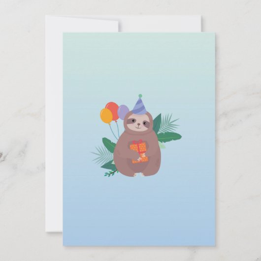 ナマケモノのパーティー誕生日かわいいおもしろいブルーの動物たち 招待状 (裏面)