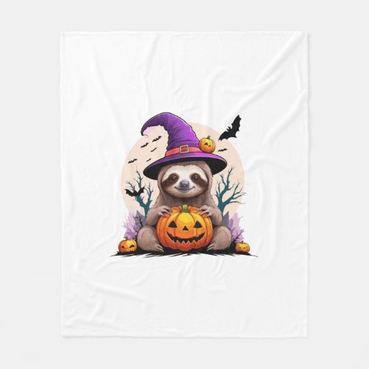 ナマケモノのピンクの帽子 ハロウィン フリースブランケット (正面)