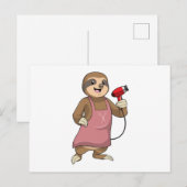 ナマケモノのヘアスタイリスト、ヘアドライヤー使い ポストカード (正面/裏面)