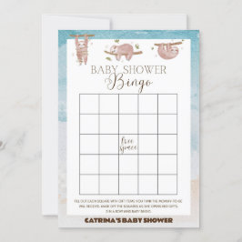 ナマケモノのベビーシャワー - 編集可能な名前、5x7 招待状