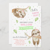 ナマケモノの女の子の誕生日の招待、任意の年齢。 招待状 (正面/裏面)