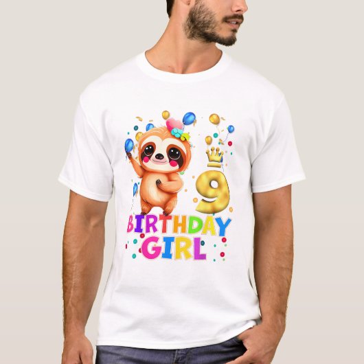 ナマケモノの子供たち 9歳の誕生日パーティーTシャツ Tシャツ (正面)