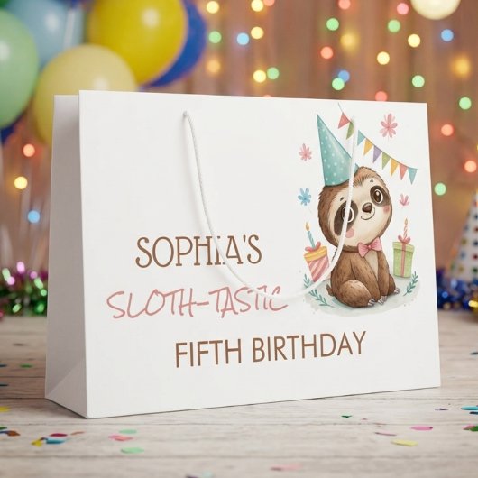 ナマケモノの子供の誕生日おめでとう ラージペーパーバッグ