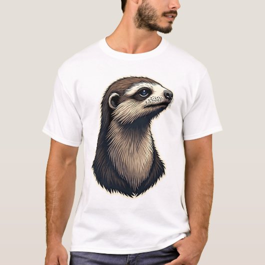 ナマケモノの彫刻ポートレートヴィンテージTシャツ2 Tシャツ (正面)