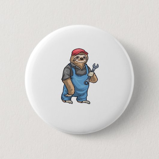 ナマケモノの整備士レンチ クラシックTシャツ 缶バッジ (正面)