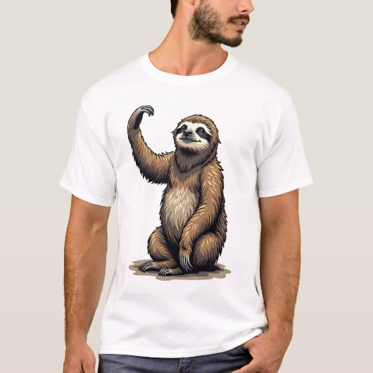 ナマケモノの木版画 ビンテージ風 動物Tシャツ 2 Tシャツ (正面)