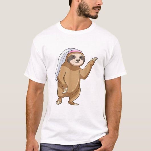 ナマケモノの花嫁ベールウェディングTシャツ Tシャツ (正面)