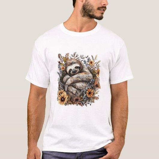 ナマケモノの花柄スリープTシャツ Tシャツ (正面)