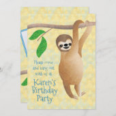 ナマケモノの誕生日パーテつるィーが子供の写真で外へ 招待状 (正面/裏面)