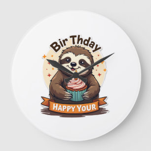 ナマケモノの誕生日Tシャツ レトロなお菓子の動物グラフィック ラージ壁時計