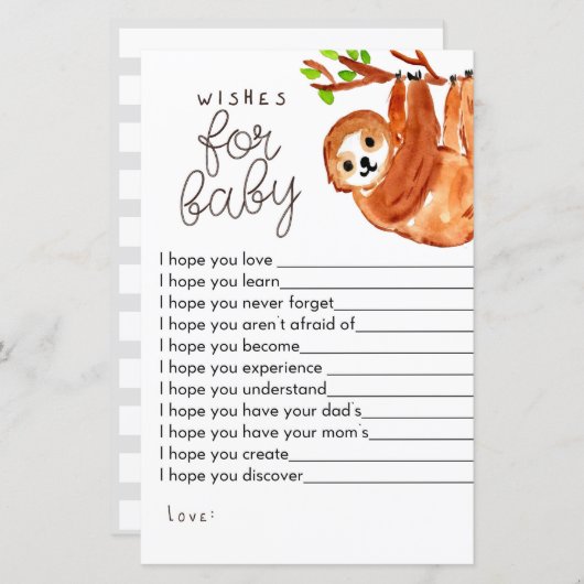 ナマケモノの赤ちゃんシャワーゲームベビーゲーム (正面/裏面)